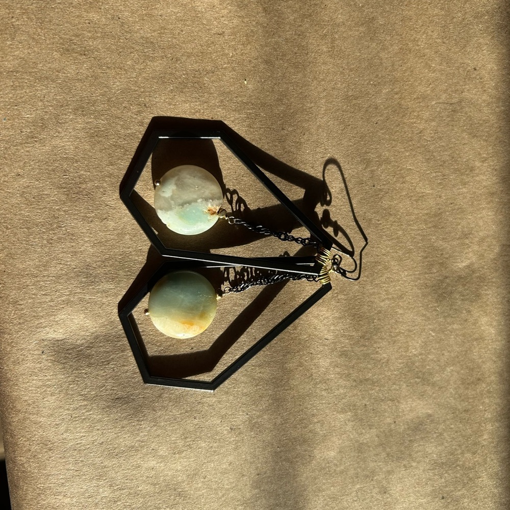 Geometric Metal and Green Earrings